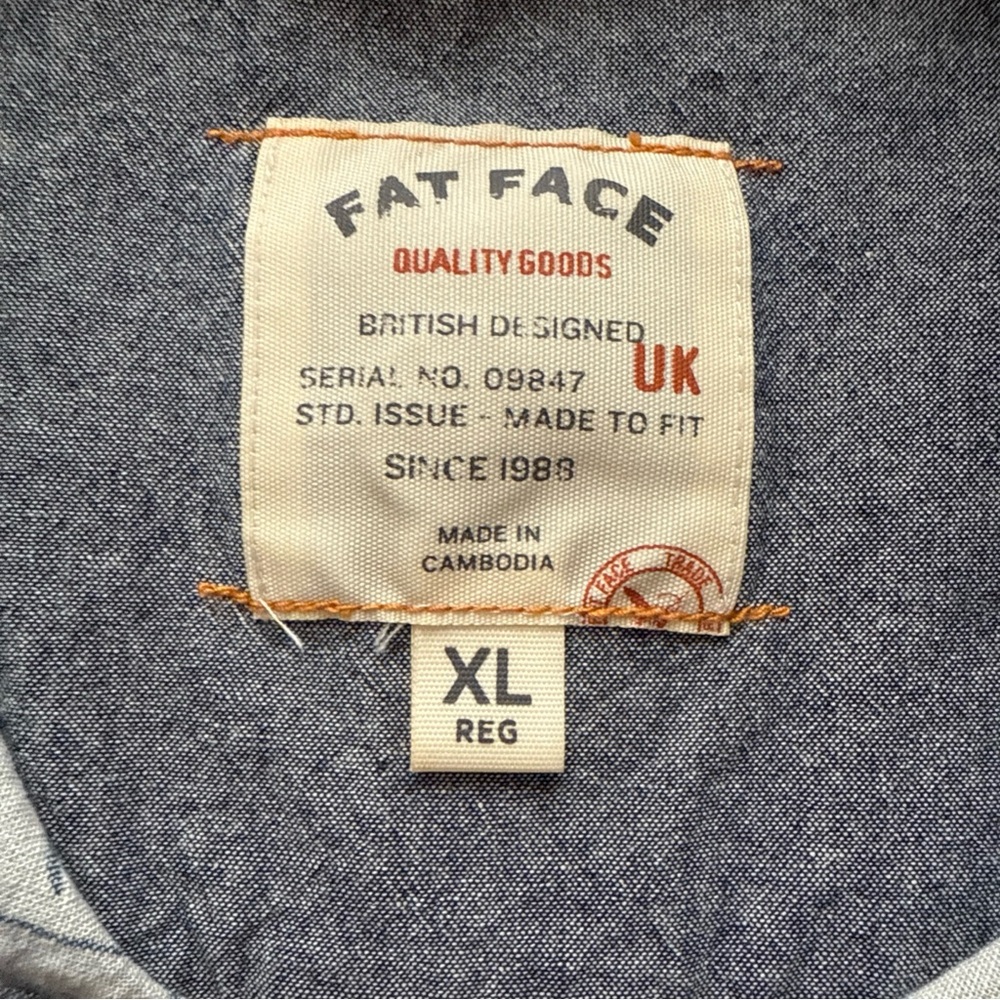 Fat Face Blue Tropical Leaf Print Button Shirt 100% Cotton, Men’s XL - Picture 3 of 9